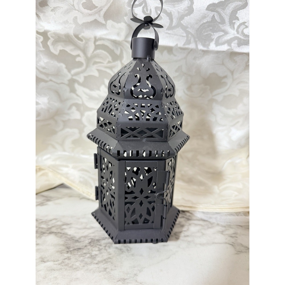 Candle Lantern 1 pc of Black Iron 10.5 inches Moroccan (3375)